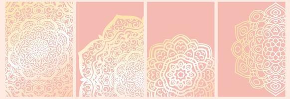 conjunto de fondos de mandala aislado en rosa. banner, flyer, tarjeta con flores ornamentales. vector