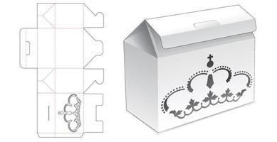 Cardboard flip box with stenciled crown die cut template vector