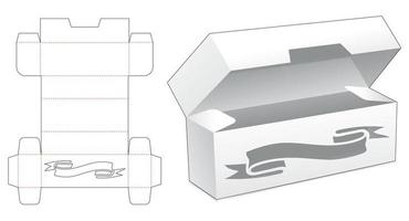 Flip long box with hidden stenciled ribbon die cut template vector