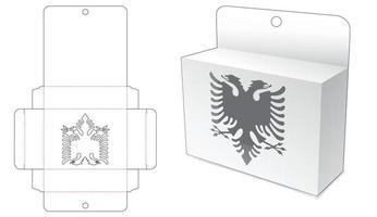 Cardboard hanging packaging with Albania flag window die cut template vector