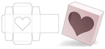 Simple box with heart window die cut template vector