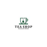 logo for tea shop with cup of tea in white background vector