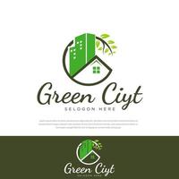 Abstract green apartment building city building logo green residential city landscape vector