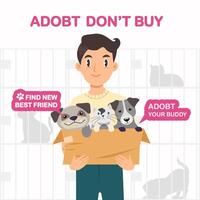 man bring adopted pet from pet shelter vector