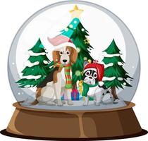 Perros de navidad en globo de nieve sobre fondo blanco. vector