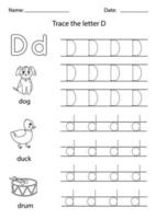 Learning English alphabet for kids. Letter D. vector