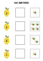 Math game for kids. Count and paste cute bees. vector