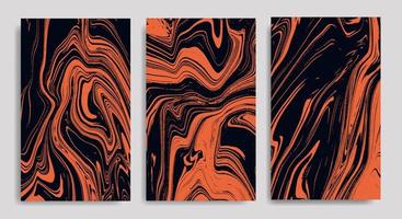 Set Abstract Black Orange Liquid Marble Background vector