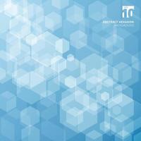 Abstract technology with hexagons overlay on blue background. vector