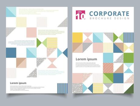 Brochure design template, Flyer cover geometric square. triangle, line colorful pastels design layout copy space for photo background vector