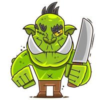 Funny cartoon goblin or troll face with different expressions. Vector character