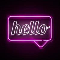 Hello. Neon glowing signboard. Text on color background. Illustration for your business, bar, restaurant, cafe vector