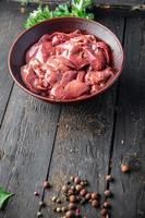 chicken liver raw offal pieces meal snack copy space food background rustic. top view