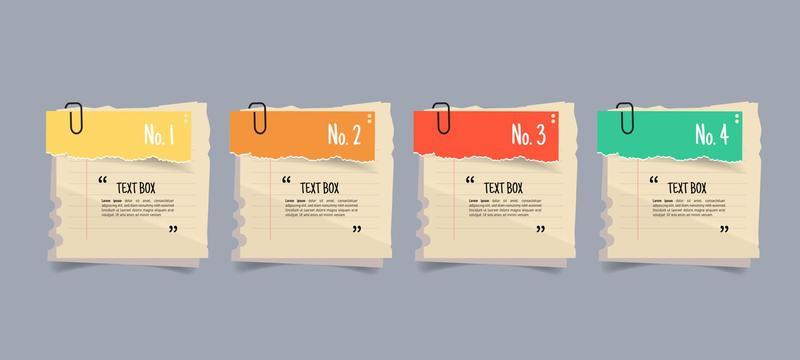 Text box design with note papers infographic.