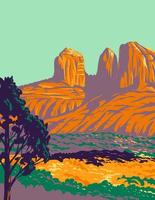 Red Rock State Park with Red Sandstone Canyon in Sedona Arizona USA WPA Poster Art vector
