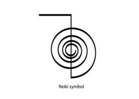 Reiki symbol infographic logo icon, a sacred sign. Spiritual energy. Alternative medicine. Esoteric mystical spiral, black tattoo vector isolated on white background