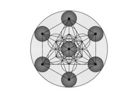 cubo de metatrones, flor de la vida. geometría sagrada, elementos geométricos gráficos. icono místico sólidos platónicos, dibujo geométrico abstracto, círculos de cultivo. vector aislado sobre fondo blanco