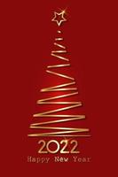 Gold stylized Christmas tree, 2022 New Year, golden luxury logo icon festive, vector isolated on red background