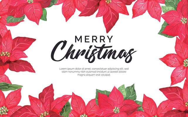 Beautiful Christmas Greeting Background with Red and Green Leaves