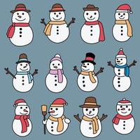 doodle freehand sketch drawing of a snowman collection. vector