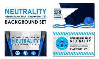 Fondo del día internacional de la neutralidad 12 de diciembre plantilla para pancarta, tarjeta de felicitación o póster. con un icono de ley de escala de peso. ilustración vectorial premium vector