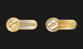 Subscribe Gold Button. With glossy effect and play symbol. Premium and luxury icon template vector