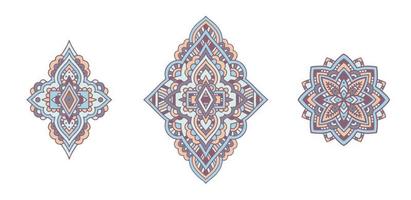 Mandala icons set, outline hand drawn style vector