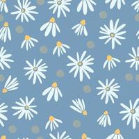 White daisies seamless pattern on a yellow background. Daisy field vector