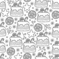 Christmas candy cake seamless pattern. Vector illustration for your family holiday design. Fir tree xmas berry, stars decoration