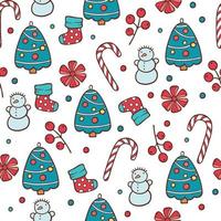 Christmas seamless pattern with snowman, fir trees and snowflakes. Perfect for wallpaper, wrapping paper, pattern fills, winter greetings, web page background, Christmas and New Year greeting cards vector