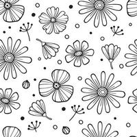 Seamless vector vintage pattern with Victorian bouquet of black flowers on a white background. Garden roses, tulips, delphinium, petunia. Monochrome.
