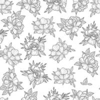 Peonies seamless floral pattern. Hand drawing art. Black and white vector illustration. Flowers oriental style. Vintage background. Template for creating fabric, paper, textiles, curtains, wrapping.