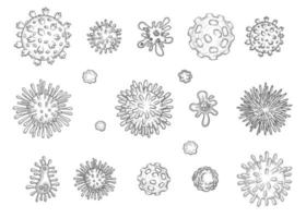 Close up isolated object of different types of virus or modern bacteria illustration, Hand drawn and outline style. Vector illustration