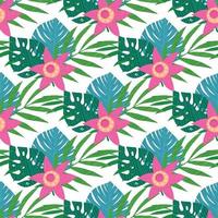 Seamless pattern with tropical leaves on white background vector