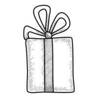 Icono de caja de regalo de vacaciones de Navidad, estilo de contorno y dibujado a mano vector
