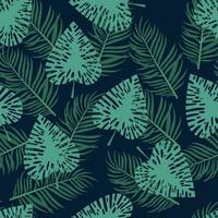 Seamless pattern with tropical leaves on black background vector