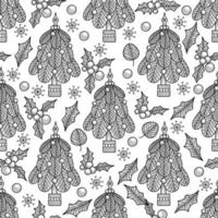 Christmas ball tree seamless pattern. Vector illustration for your holiday design. Fir tree xmas decoration with berry branch