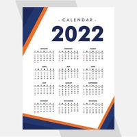 2022 vector de plantilla de diseño de calendario de año nuevo moderno de estilo empresarial