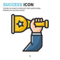 Success icon vector with outline color style isolated on white background. Vector illustration achievement sign symbol icon concept for business, finance, industry, company, apps, web and project