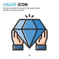 Value icon vector with outline color style isolated on white background. Vector illustration valuable, precious sign symbol icon concept for business, finance, industry, company, apps, web and project