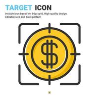 Target icon vector with outline color style isolated on white background. Vector illustration mission, goals sign symbol icon concept for business, finance, industry, company, apps, web and project
