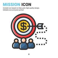 Mission icon vector with outline color style isolated on white background. Vector illustration target, goals sign symbol icon concept for business, finance, industry, company, apps, web and project