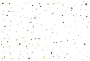 Fondo de Navidad con estrellas doradas y plateadas. Confeti de celebración estrella de plata y oro. vector