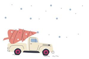 Truck with a red Christmas tree vector