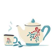 Teapot and mug of tea vector