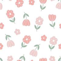 Seamless pattern floral background randomly placed on a pink background hand drawn design in cartoon style Used for prints, wallpapers, fabrics, textiles, vector illustrations.