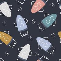 Space background for kids rocket seamless pattern hand drawn design in cartoon style Used for prints, wallpaper, decorations, textiles, vector illustrations.