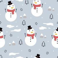 Seamless Pattern Vector Winter Background With Christmas Festival With Snowman And Snow. Hand drawn design in cartoon style. Use for fabric, fashion, textile.