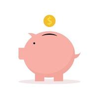 Pink piggy bank icon with dollar coin icon put in piggy bank Simple and modern design used for website illustrations vector illustration isolated on a white background