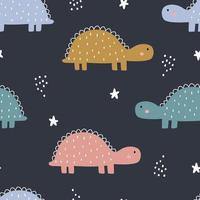 Dinosaurs and star Seamless pattern cute cartoon animal background hand drawn in kid style The design used for Print, wallpaper, decoration, fabric, textile Vector illustration